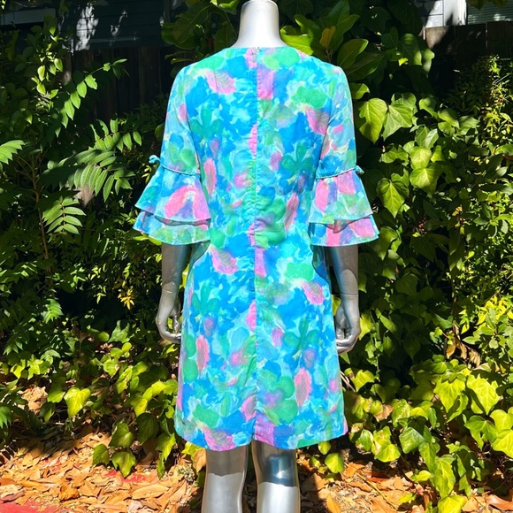 1960s George Small Watercolor Bell Sleeve Dress - Picture 3 of 8
